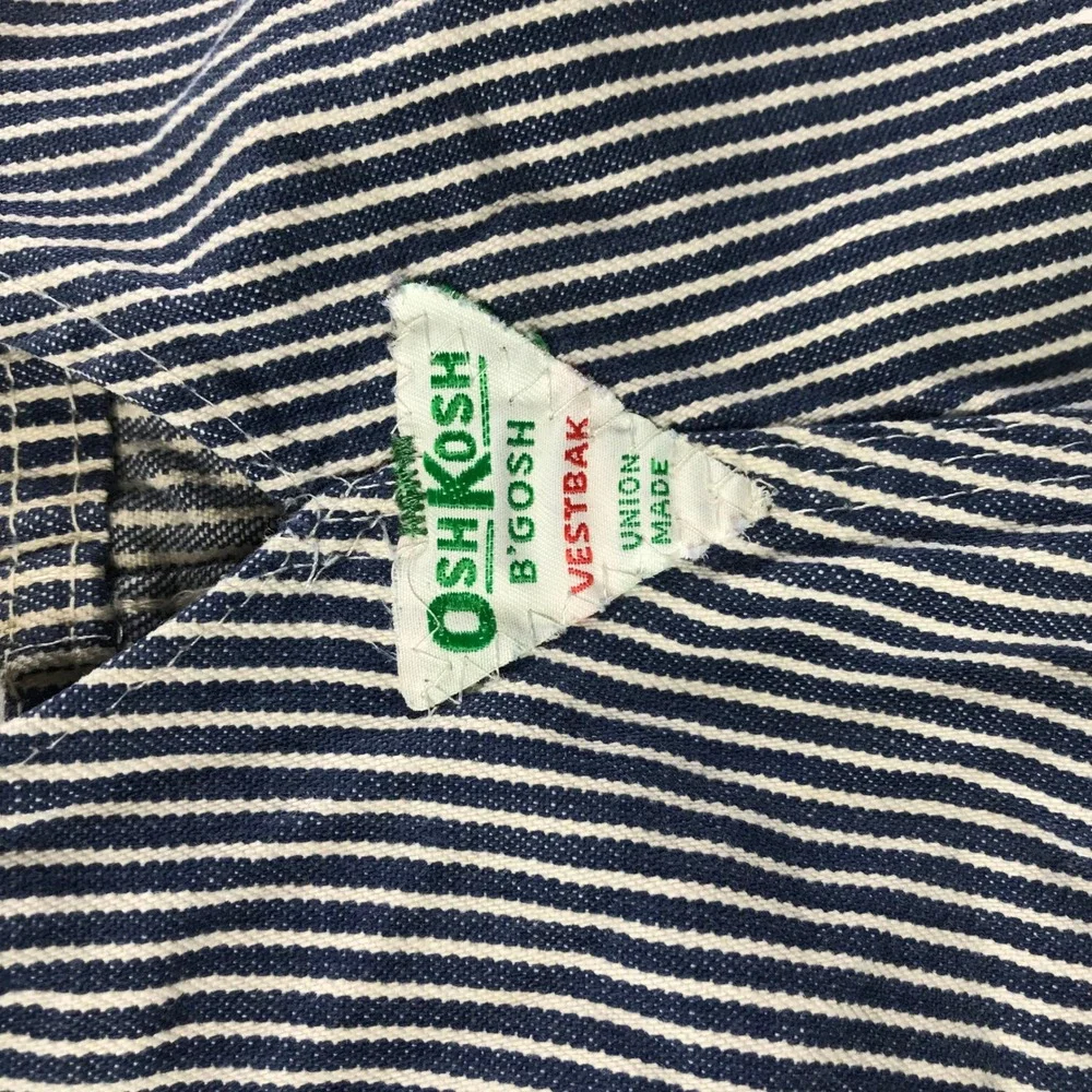 Vintage OshKosh Bgosh Hickory Stripe Denim Overalls Blue White Union Made 24L